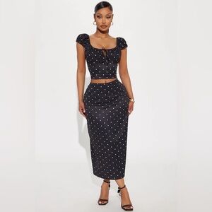 Lilah Polka Dot Skirt Set- Black
